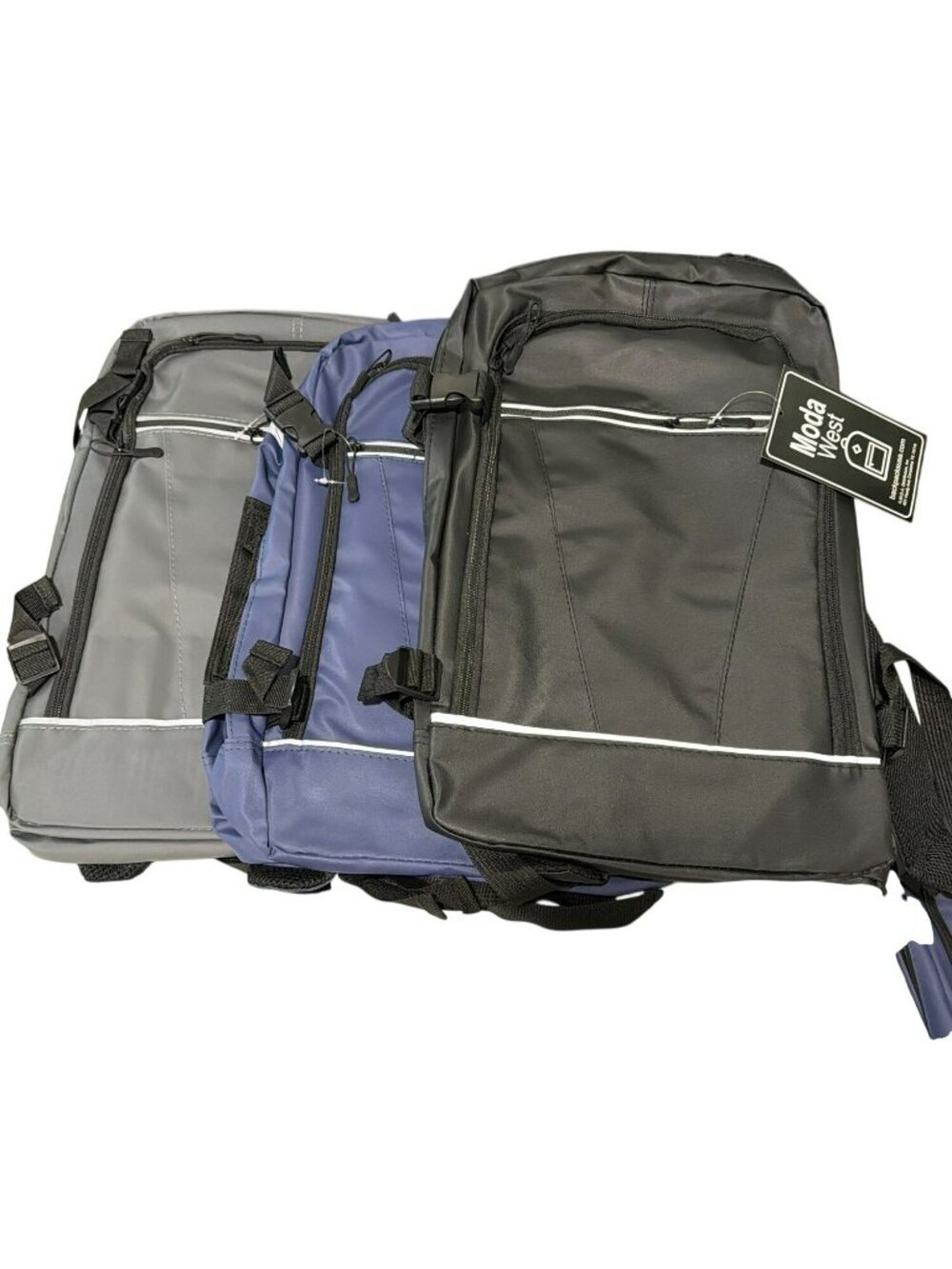 Moda West Backpack 18" Reflective Stripe Front Zipper Pocket Adjustable Straps